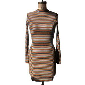 90s Y2K striped long sleeve knit tube fitted dress